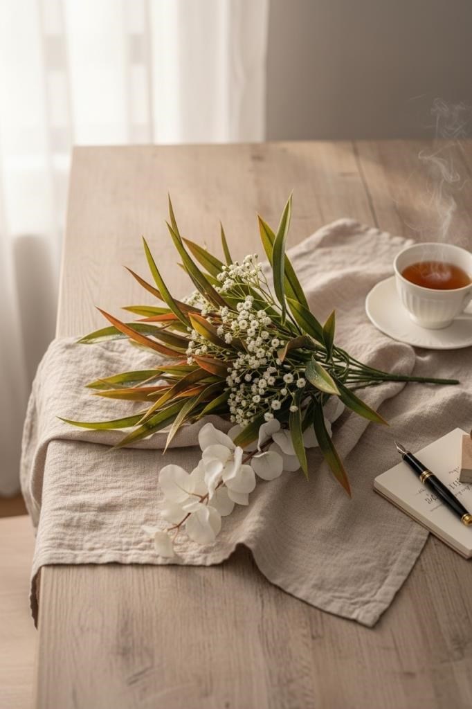 Yapay Çiçek Bambu Grass Turuncu 40cm Demet Garnitür Aradal Dekoratif Yapay Bitki
