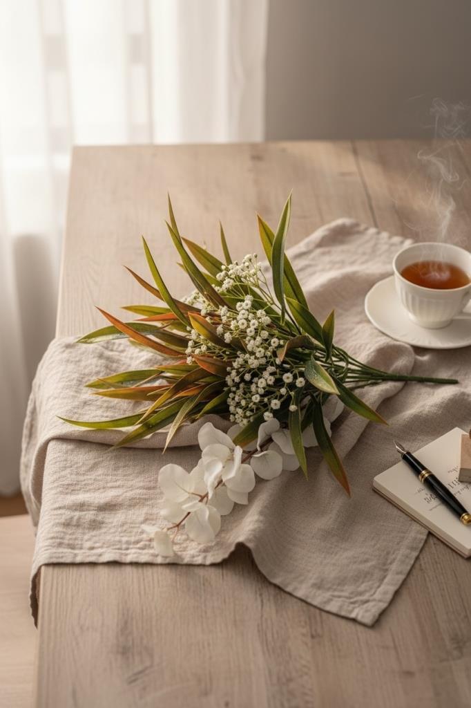 Yapay Çiçek Bambu Grass Turuncu 40cm Demet Garnitür Aradal Dekoratif Yapay Bitki