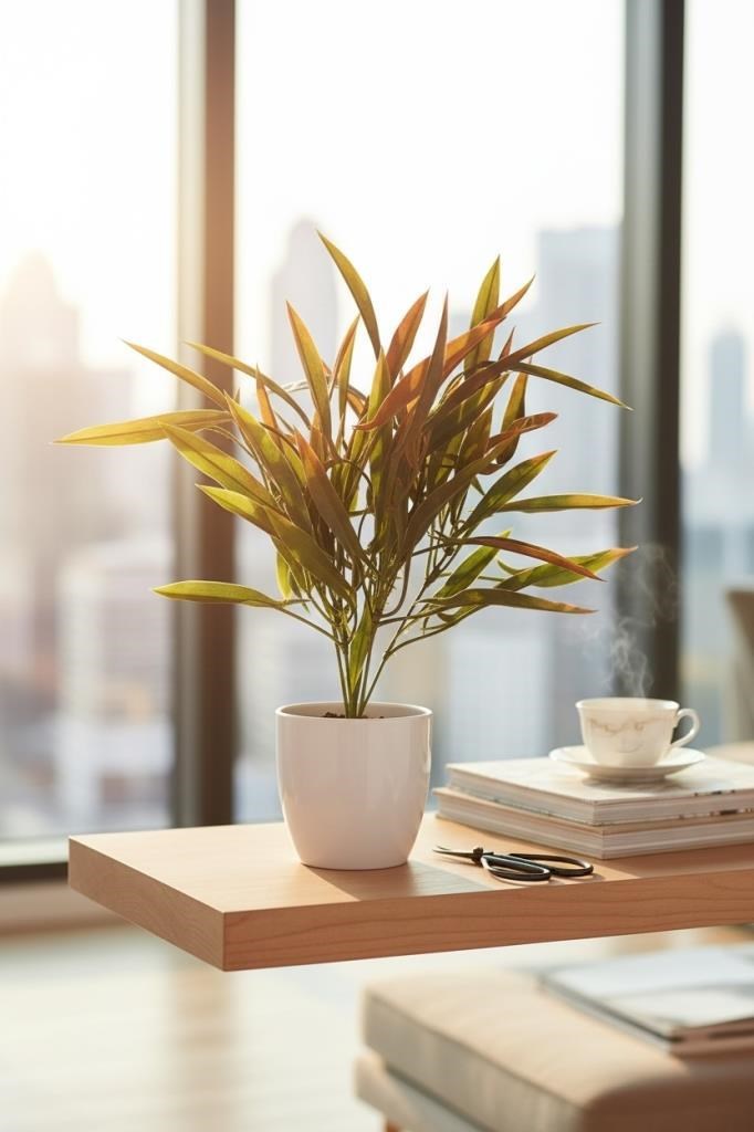 Yapay Çiçek Bambu Grass Turuncu 40cm Demet Garnitür Aradal Dekoratif Yapay Bitki