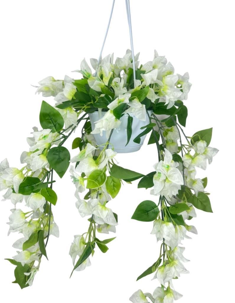 Yapay Çiçek Begonvil Beyaz Sarkaç Askılı Saksıda Balkon Çiçeği Çiçek Sepeti