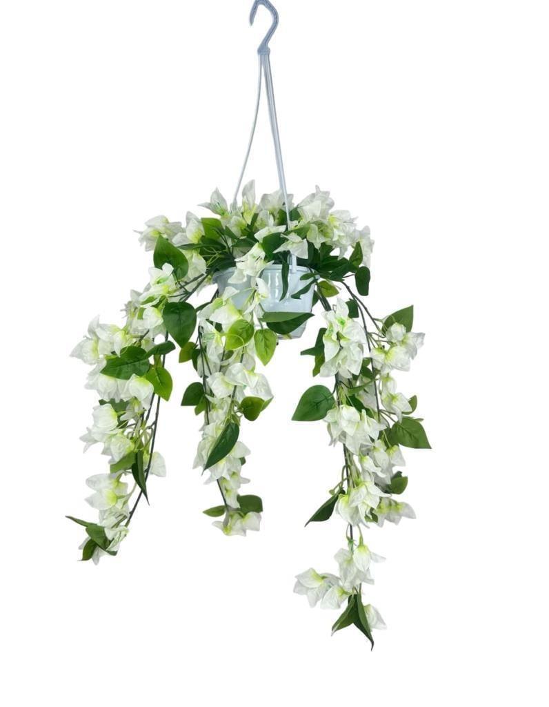 Yapay Çiçek Begonvil Beyaz Sarkaç Askılı Saksıda Balkon Çiçeği Çiçek Sepeti