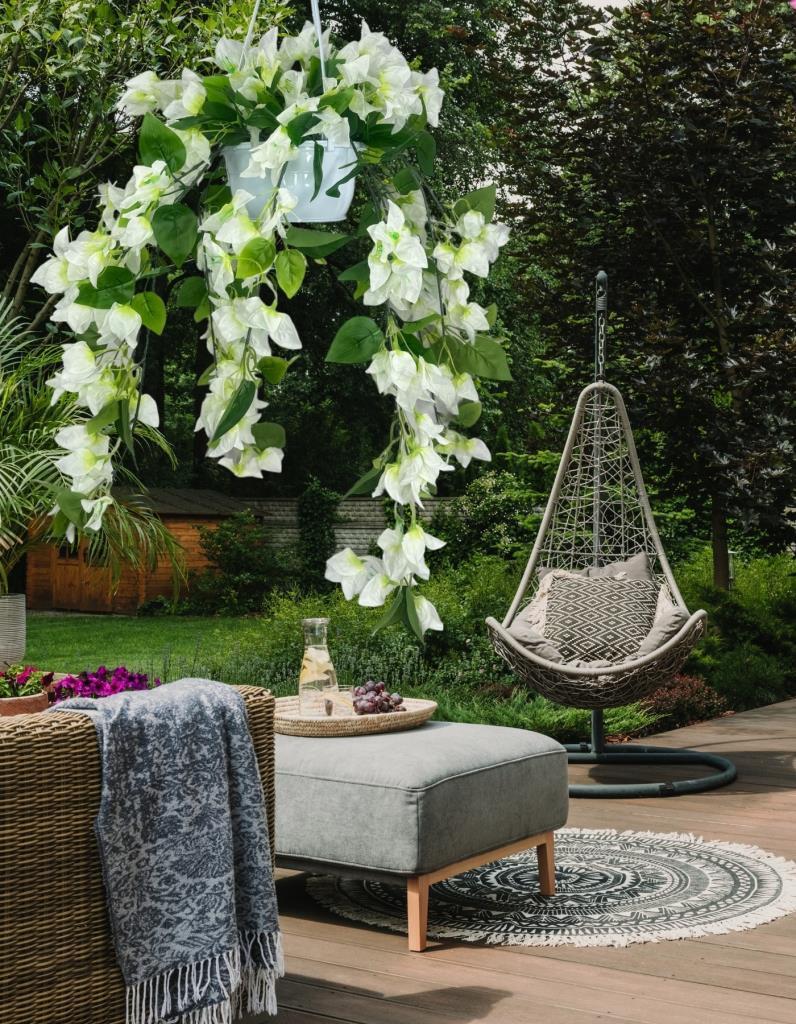 Yapay Çiçek Begonvil Beyaz Sarkaç Askılı Saksıda Balkon Çiçeği Çiçek Sepeti