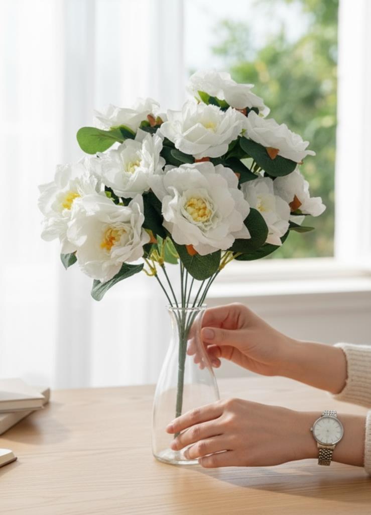 Yapay Çiçek Beyaz 10lu Gül Demeti 40*30cm