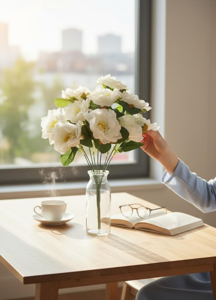 Yapay Çiçek Beyaz 10lu Gül Demeti 40*30cm