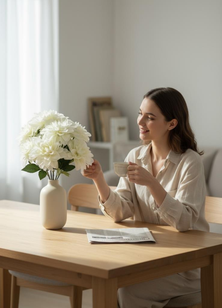 Yapay Çiçek Beyaz 7li Yıldız Çiçeği Demeti 40*30cm