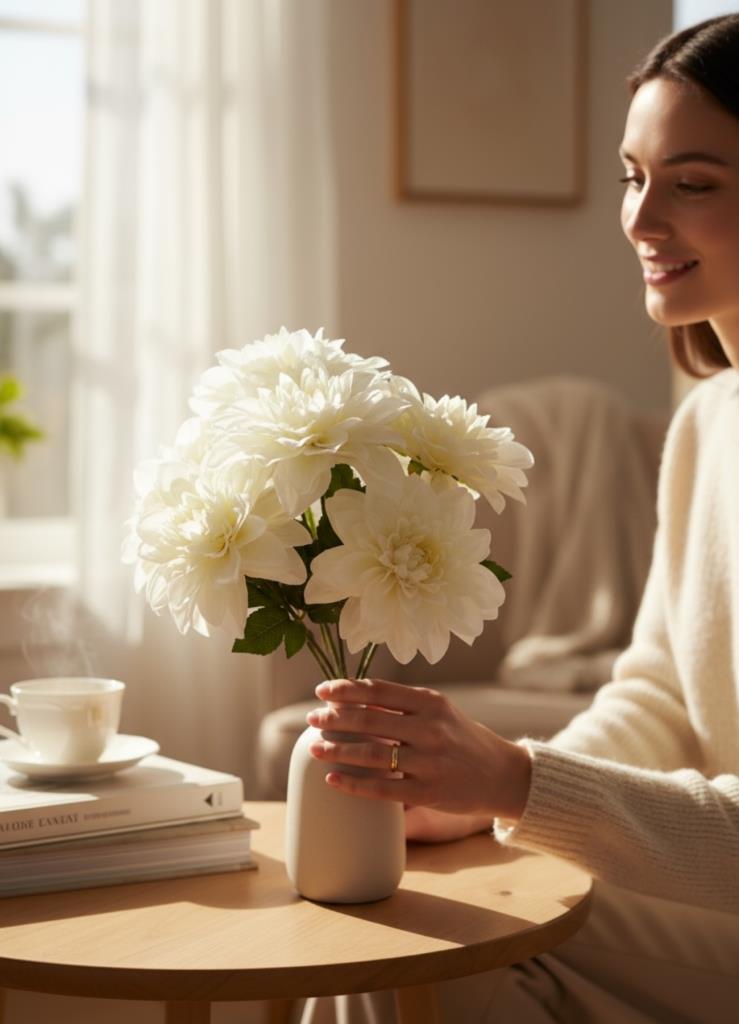 Yapay Çiçek Beyaz 7li Yıldız Çiçeği Demeti 40*30cm