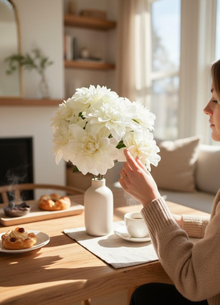 Yapay Çiçek Beyaz 7li Yıldız Çiçeği Demeti 40*30cm