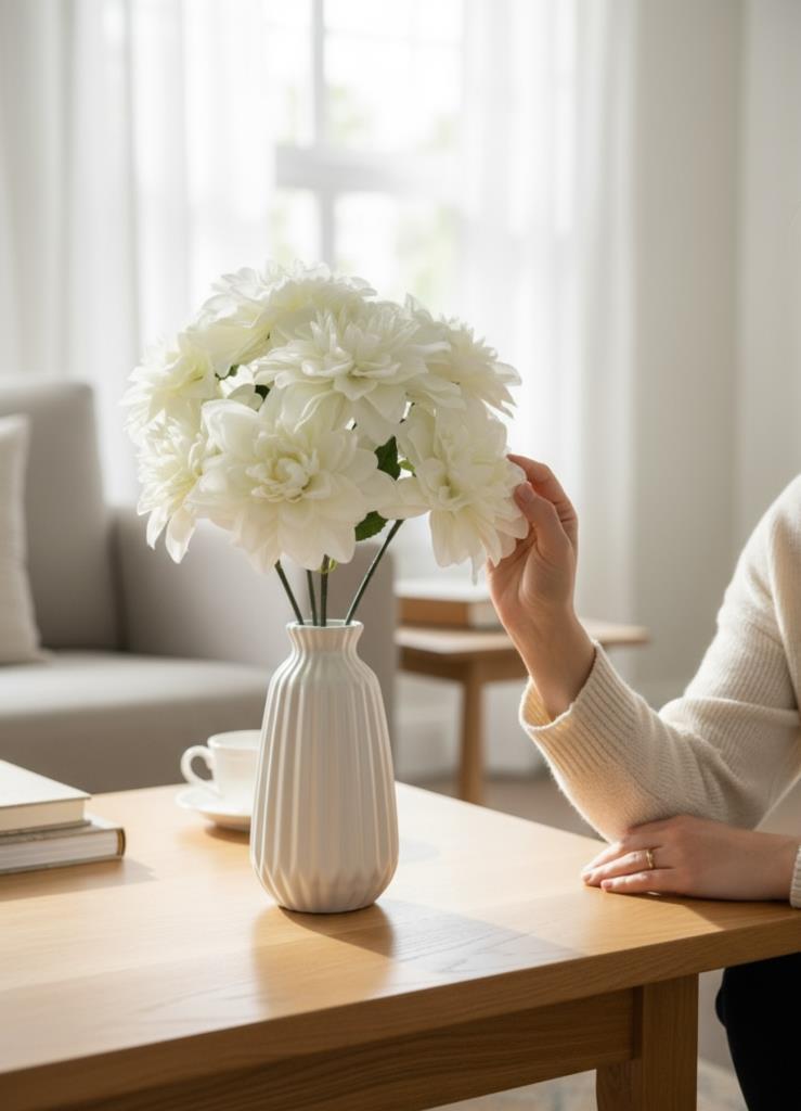 Yapay Çiçek Beyaz 7li Yıldız Çiçeği Demeti 40*30cm