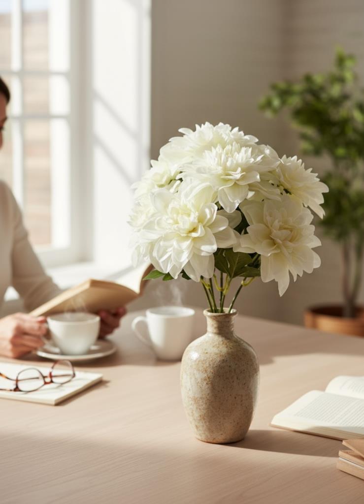 Yapay Çiçek Beyaz 7li Yıldız Çiçeği Demeti 40*30cm