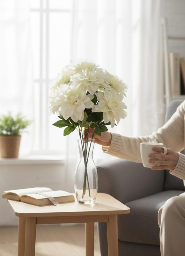 Yapay Çiçek Beyaz 7li Yıldız Çiçeği Demeti 40*30cm