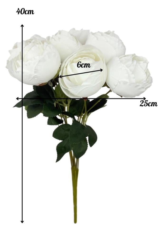 Yapay Çiçek Beyaz 9lu Şakayık Demeti Buket 40*25cm