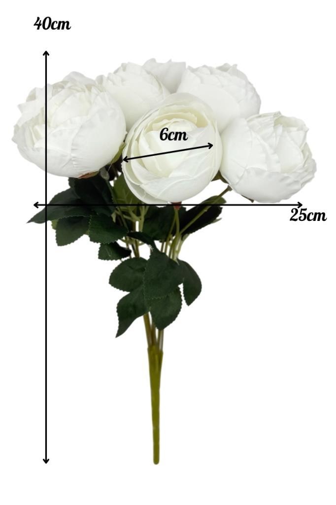 Yapay Çiçek Beyaz 9lu Şakayık Demeti Buket 40*25cm