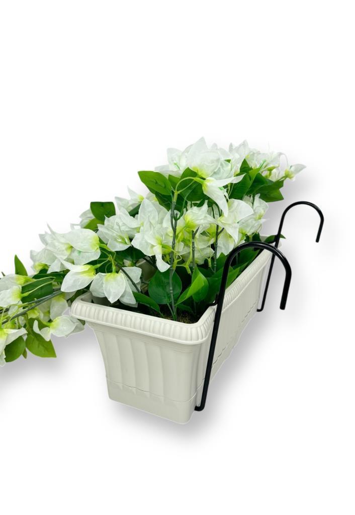Yapay Çiçek Beyaz Begonvil Küpeşte Askılı Saksıda Balkon Çiçeği Çiçek Sepeti
