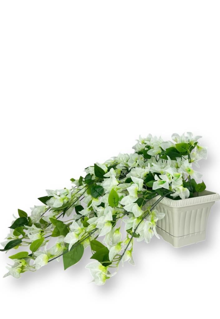 Yapay Çiçek Beyaz Begonvil Küpeşte Askılı Saksıda Balkon Çiçeği Çiçek Sepeti