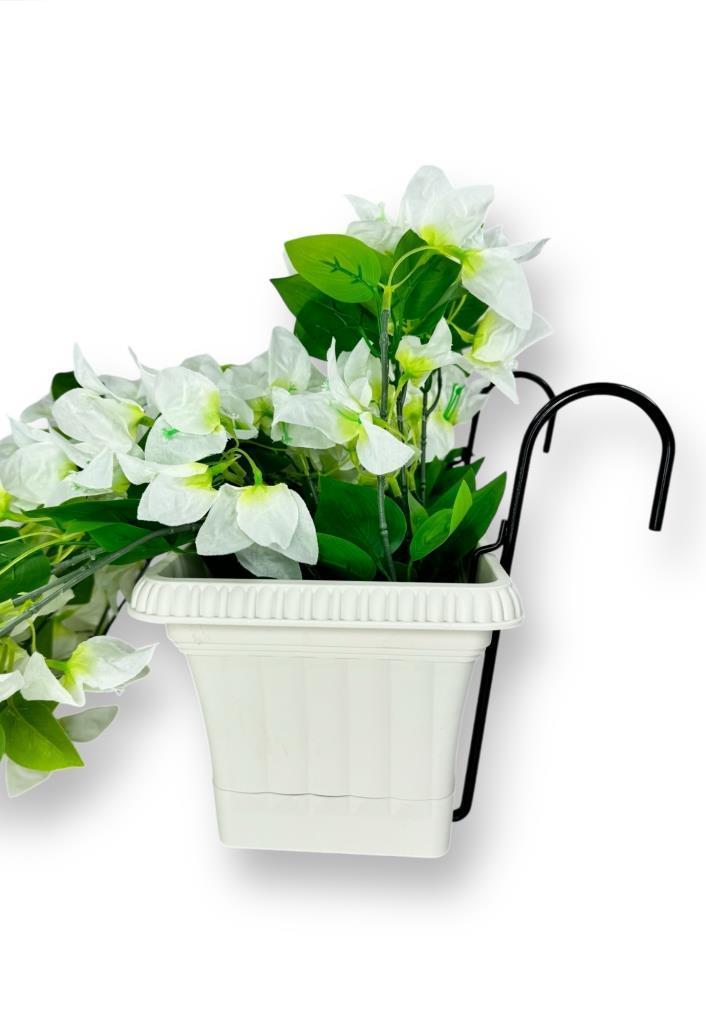 Yapay Çiçek Beyaz Begonvil Küpeşte Askılı Saksıda Balkon Çiçeği Çiçek Sepeti