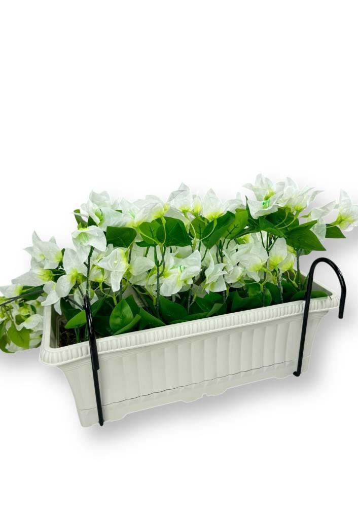 Yapay Çiçek Beyaz Begonvil Küpeşte Askılı Saksıda Balkon Çiçeği Çiçek Sepeti