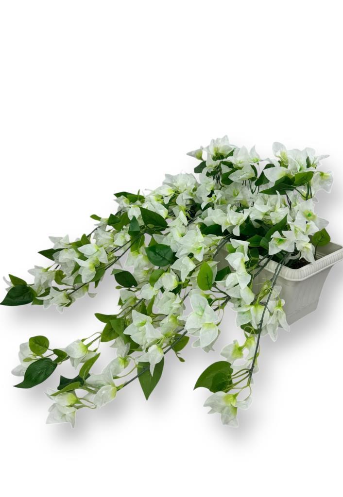 Yapay Çiçek Beyaz Begonvil Küpeşte Askılı Saksıda Balkon Çiçeği Çiçek Sepeti