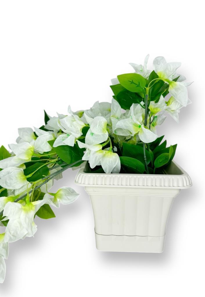 Yapay Çiçek Beyaz Begonvil Küpeşte Askılı Saksıda Balkon Çiçeği Çiçek Sepeti