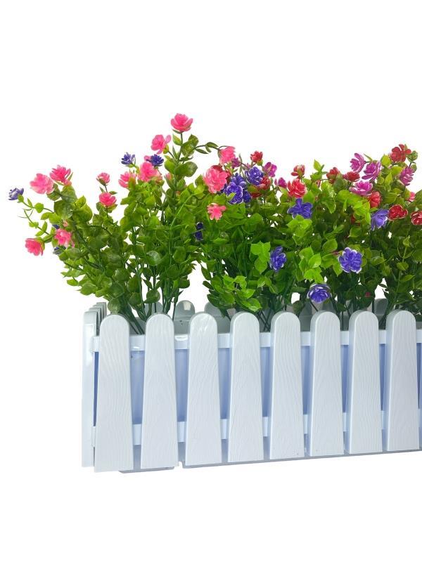 Yapay Çiçek Beyaz Çit Balkon Saksısı Renkli Mineli Şimşir Çiçekli 55*35cm