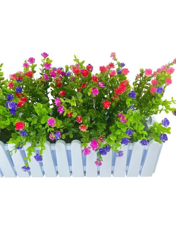 Yapay Çiçek Beyaz Çit Balkon Saksısı Renkli Mineli Şimşir Çiçekli 55*35cm