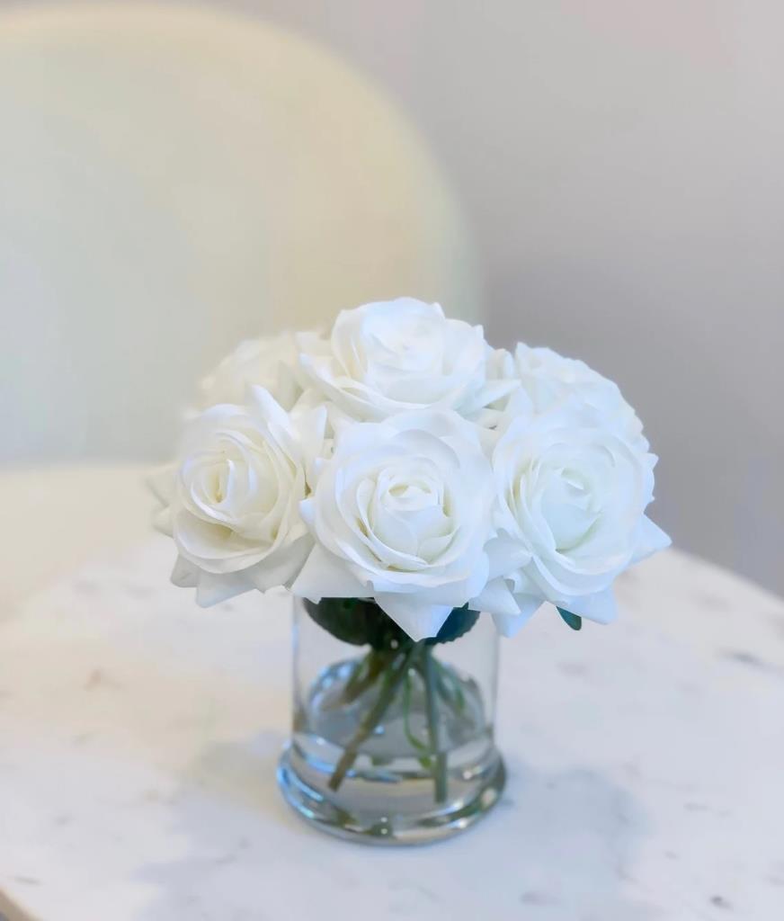 Yapay Çiçek Beyaz Gül 10lu Demet Gelin Çiçeği Buketi Masa Üstü Vazo Çiçeği 25cm
