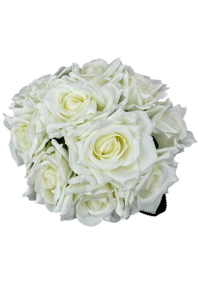 Yapay Çiçek Beyaz Gül 10lu Demet Gelin Çiçeği Buketi Masa Üstü Vazo Çiçeği 25cm