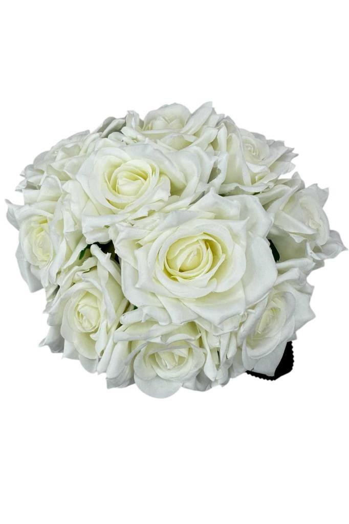 Yapay Çiçek Beyaz Gül 10lu Demet Gelin Çiçeği Buketi Masa Üstü Vazo Çiçeği 25cm