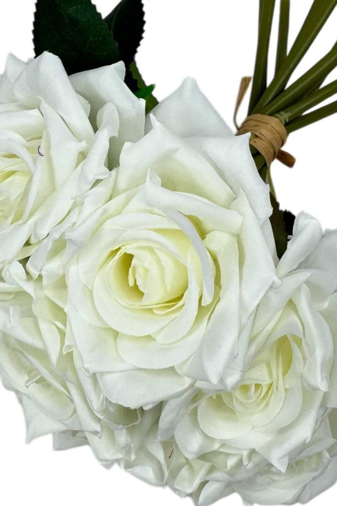 Yapay Çiçek Beyaz Gül 10lu Demet Gelin Çiçeği Buketi Masa Üstü Vazo Çiçeği 25cm