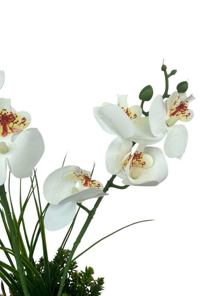 Yapay Çiçek Beyaz Islak Orkide Gold Metal Saksıda Saksıda Orkide 50cm