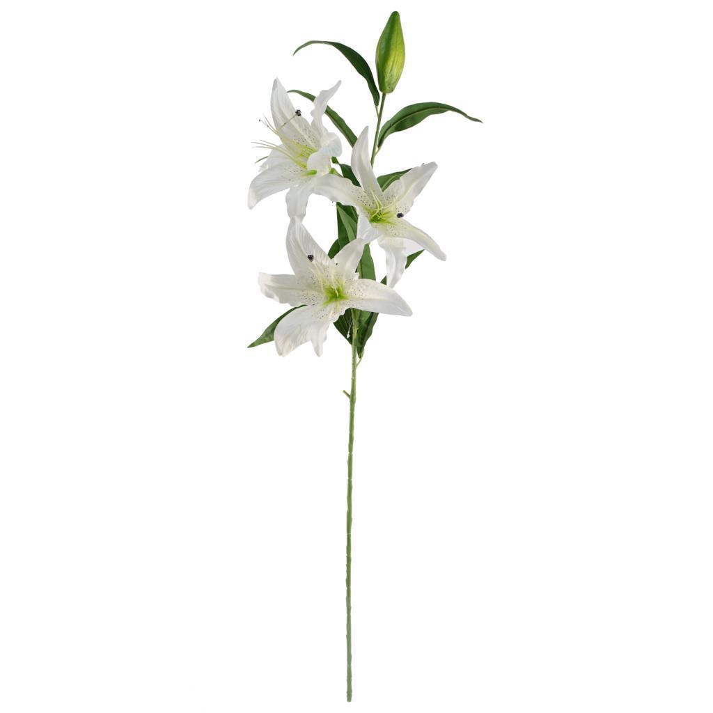 Yapay Çiçek Beyaz Lilyum 3 Kafalı Uzun Dal Çiçek Zambak Lily Flowers 80cm