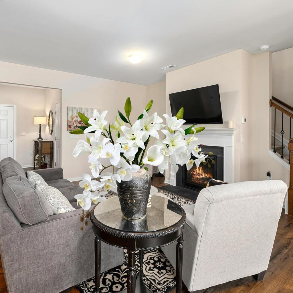 Yapay Çiçek Beyaz Lilyum 3 Kafalı Uzun Dal Çiçek Zambak Lily Flowers 80cm