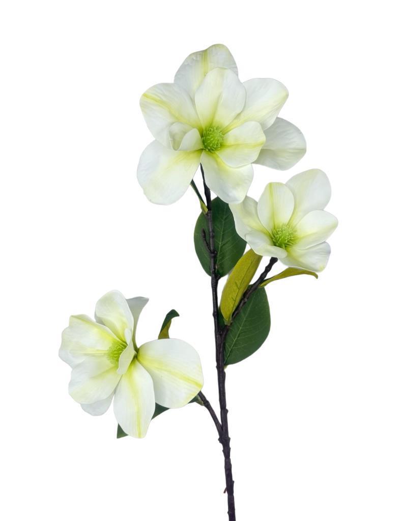 Yapay Çiçek Beyaz Manolya Islak Doku 3 Kafalı Uzun Dal Çiçek Flowers 95cm