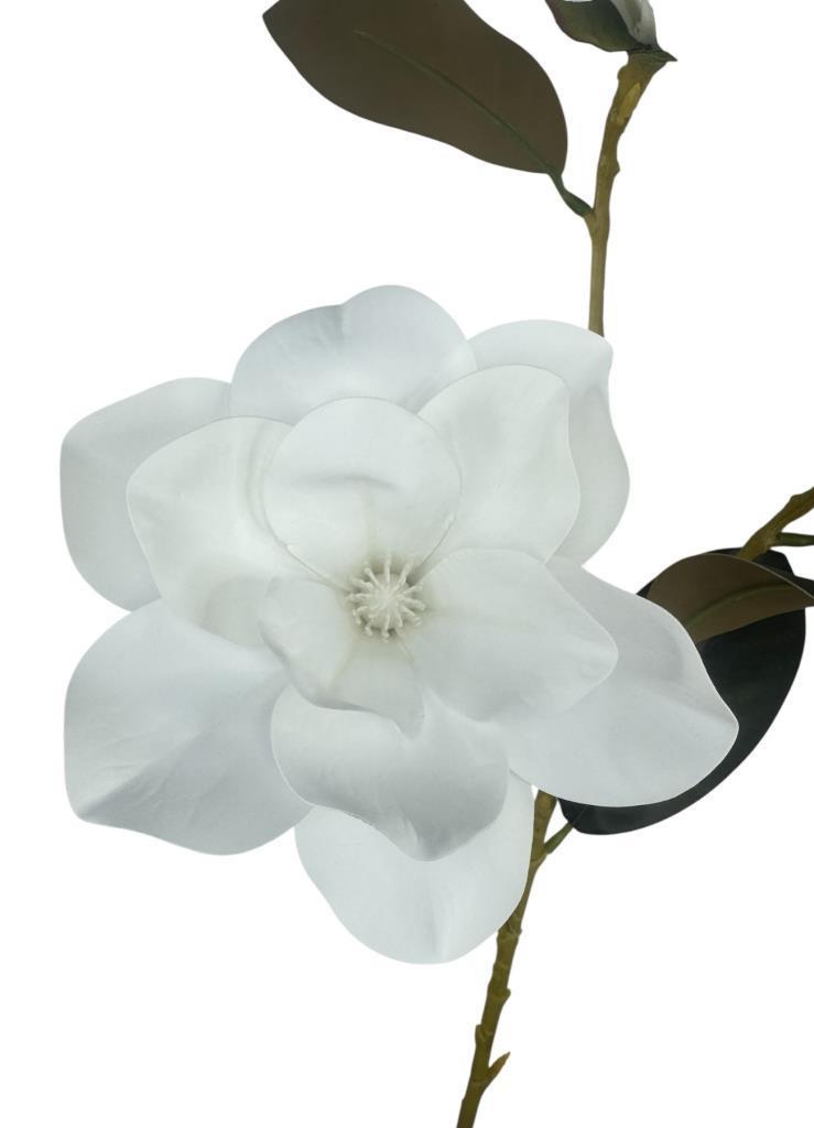 Yapay Çiçek Beyaz Manolya Islak Doku 3 Kafalı Uzun Dal Çiçek Flowers 80cm