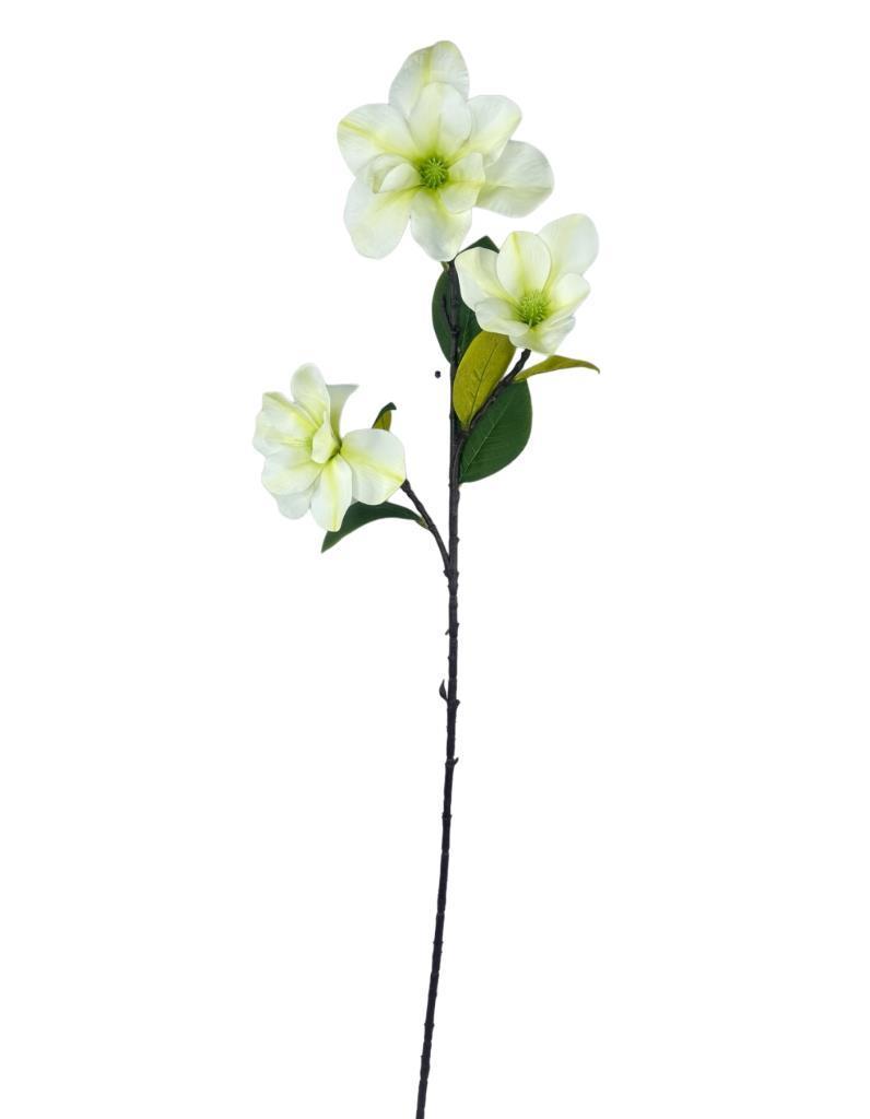 Yapay Çiçek Beyaz Manolya Islak Doku 3 Kafalı Uzun Dal Çiçek Flowers 95cm