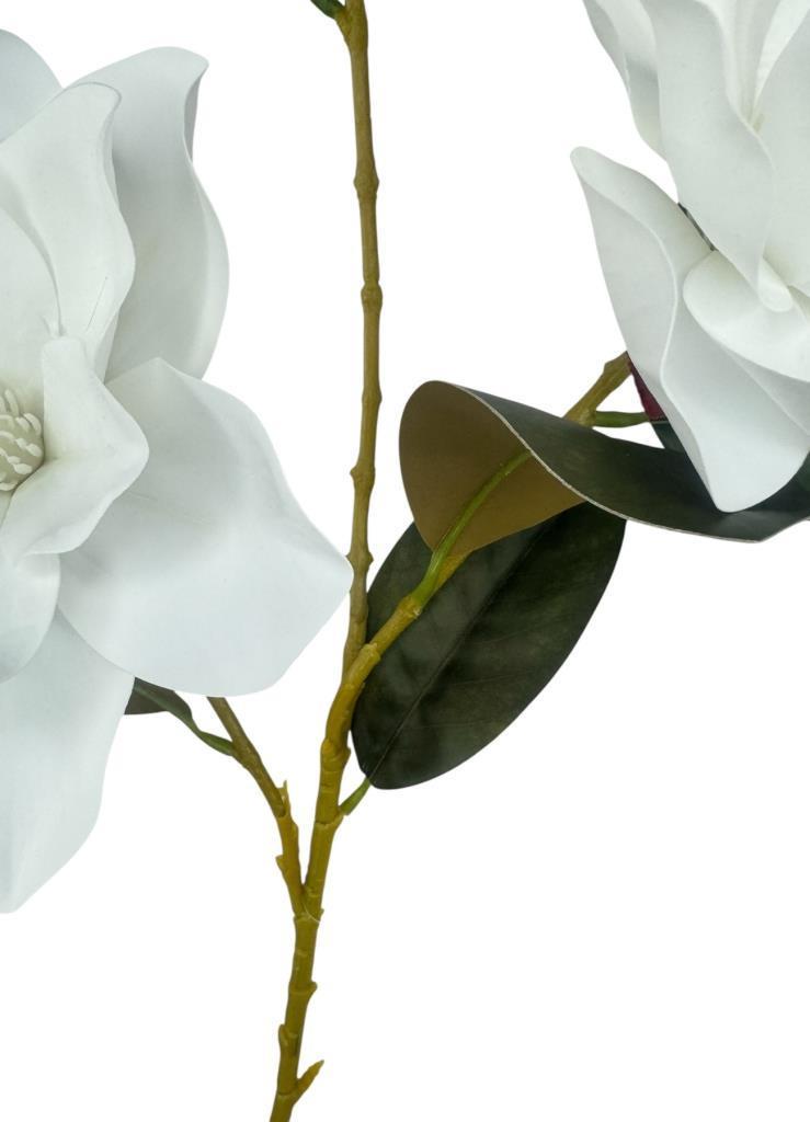 Yapay Çiçek Beyaz Manolya Islak Doku 3 Kafalı Uzun Dal Çiçek Flowers 80cm