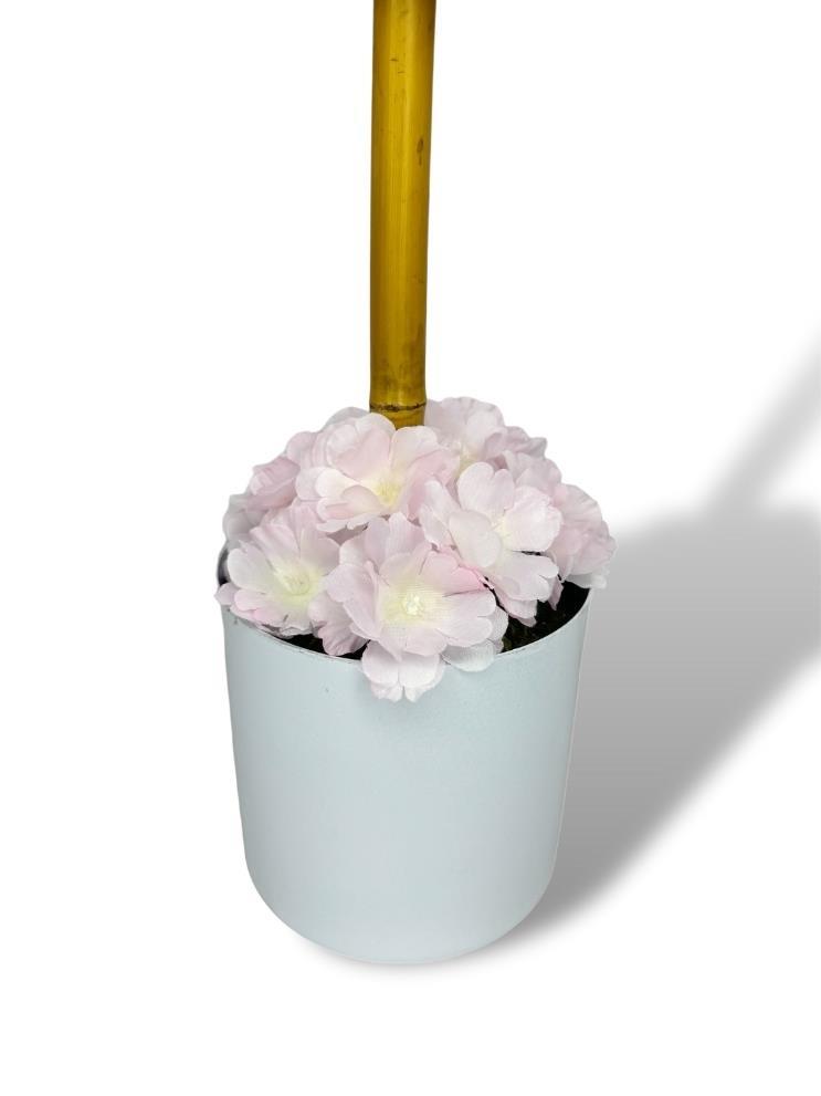 Yapay Çiçek Beyaz Metal Saksıda Bahardalı Japon Kiraz Çiçeği Ağacı 45*15cm