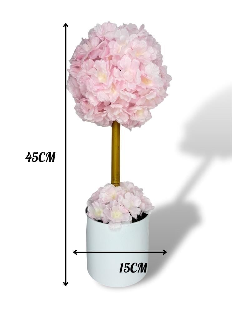 Yapay Çiçek Beyaz Metal Saksıda Bahardalı Japon Kiraz Çiçeği Ağacı 45*15cm