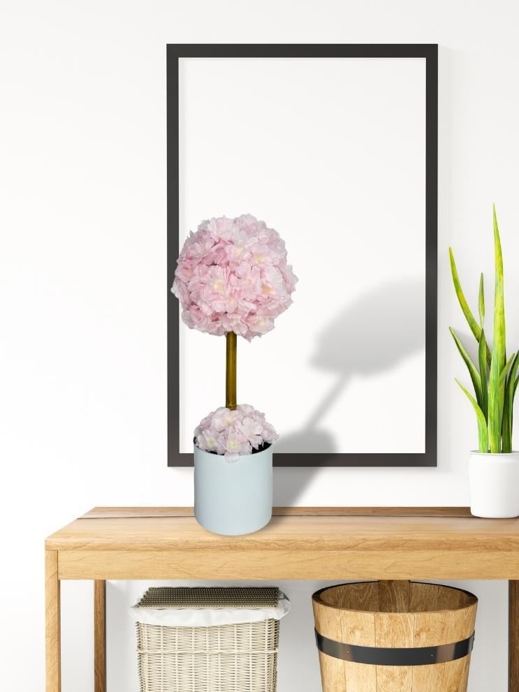 Yapay Çiçek Beyaz Metal Saksıda Bahardalı Japon Kiraz Çiçeği Ağacı 45*15cm