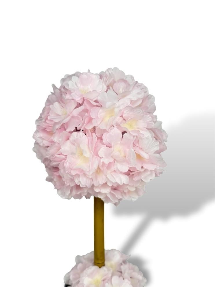 Yapay Çiçek Beyaz Metal Saksıda Bahardalı Japon Kiraz Çiçeği Ağacı 45*15cm