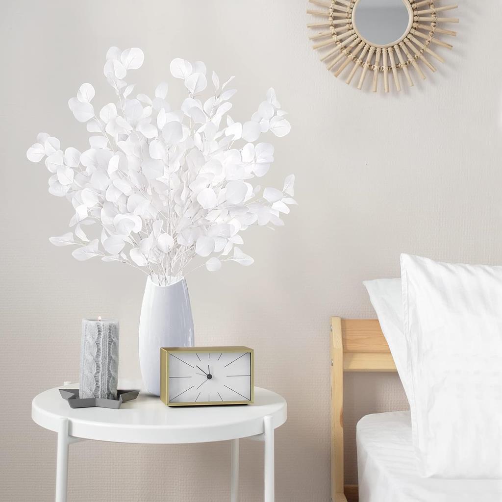 Yapay Çiçek Beyaz Okaliptus Tek Dal Kumaş Yapraklı Uzun Dal 80cm Eucalyptus