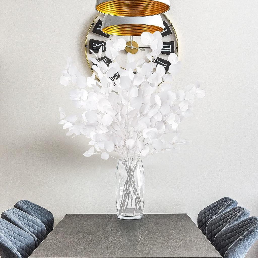 Yapay Çiçek Beyaz Okaliptus Tek Dal Kumaş Yapraklı Uzun Dal 80cm Eucalyptus