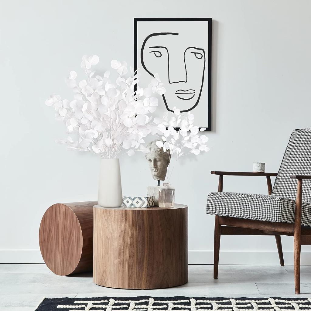 Yapay Çiçek Beyaz Okaliptus Tek Dal Kumaş Yapraklı Uzun Dal 80cm Eucalyptus