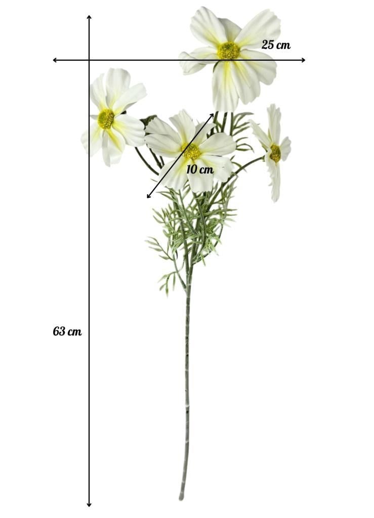 Yapay Çiçek Beyaz Papatya 4Çiçekli Uzun Dal 63cm Gerçeksi Doku