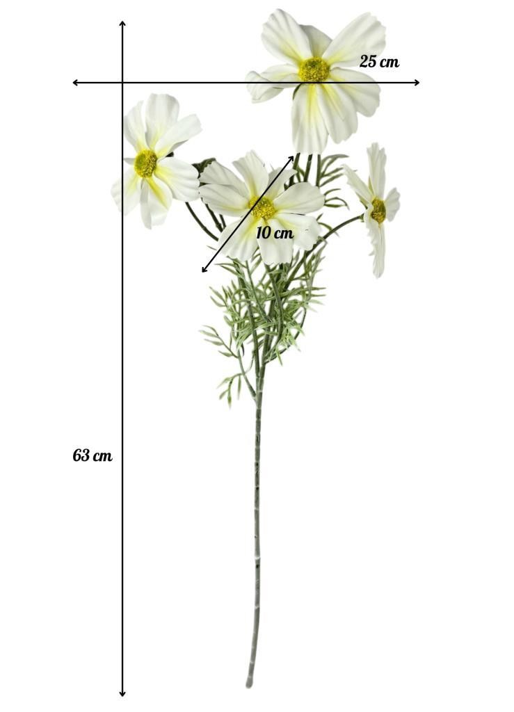 Yapay Çiçek Beyaz Papatya 4Çiçekli Uzun Dal 63cm Gerçeksi Doku