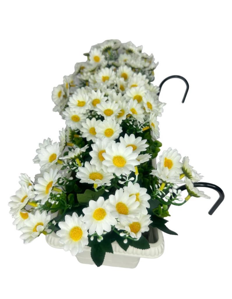 Yapay Çiçek Beyaz Papatya Küpeşte Askılı Saksıda Balkon Çiçeği Çiçek Sepeti