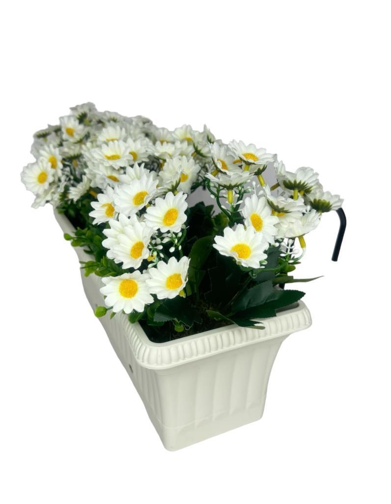 Yapay Çiçek Beyaz Papatya Küpeşte Askılı Saksıda Balkon Çiçeği Çiçek Sepeti