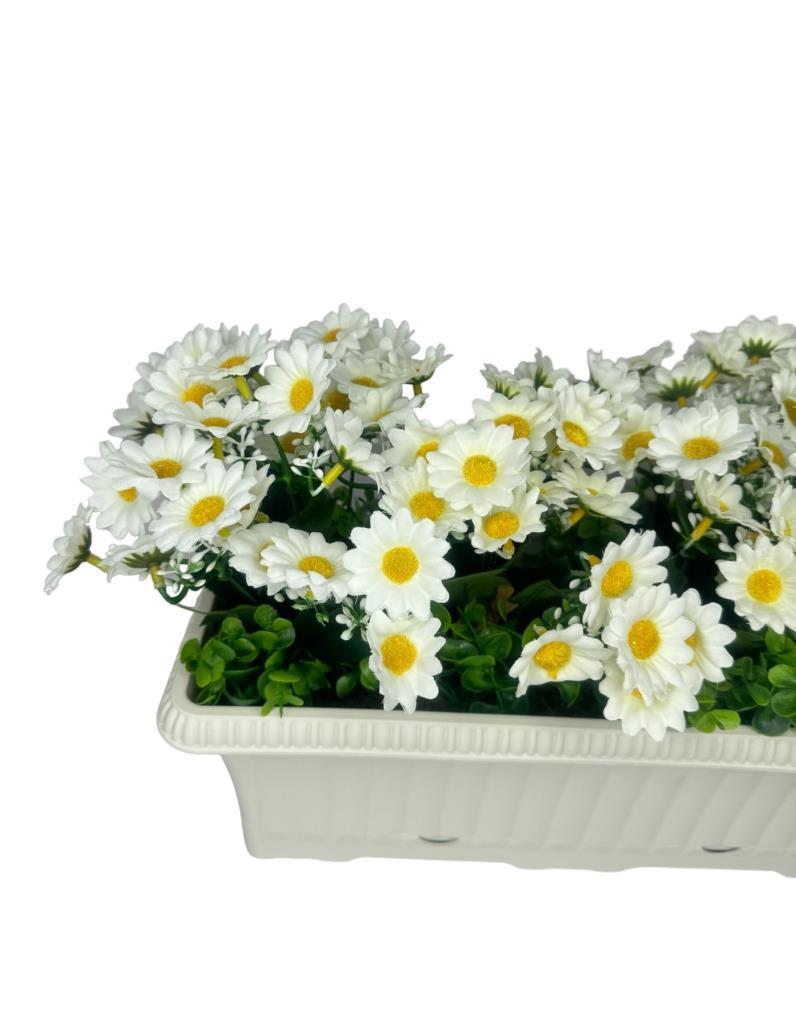 Yapay Çiçek Beyaz Papatya Küpeşte Askılı Saksıda Balkon Çiçeği Çiçek Sepeti