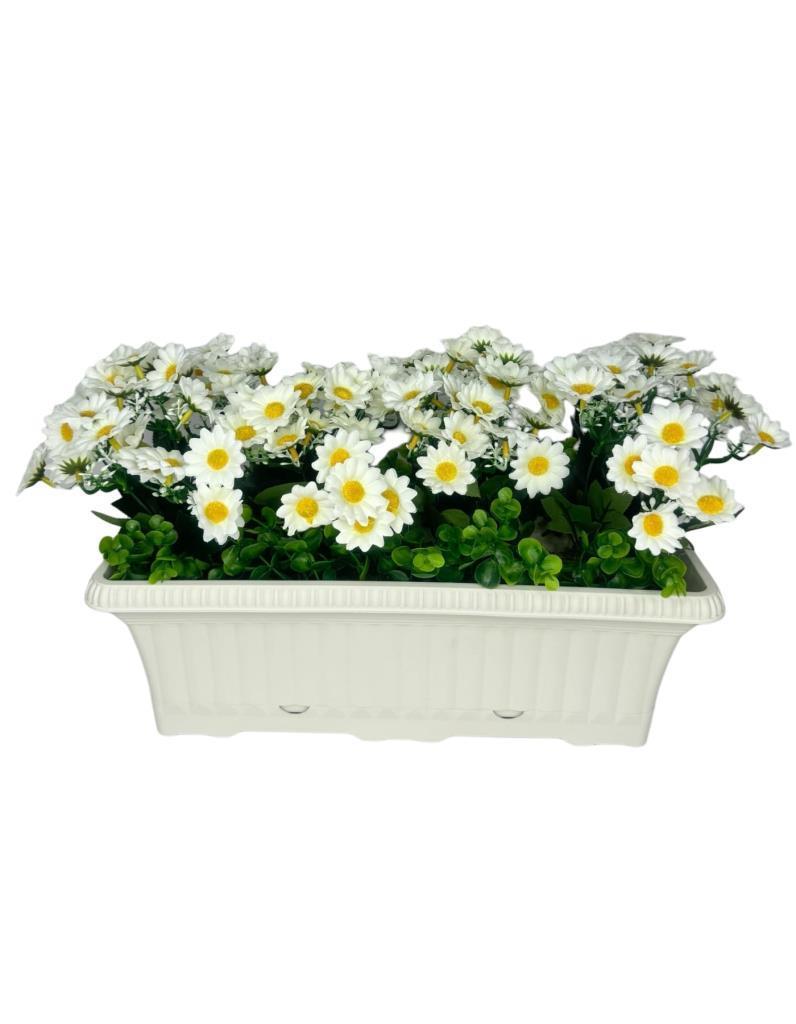 Yapay Çiçek Beyaz Papatya Küpeşte Askılı Saksıda Balkon Çiçeği Çiçek Sepeti
