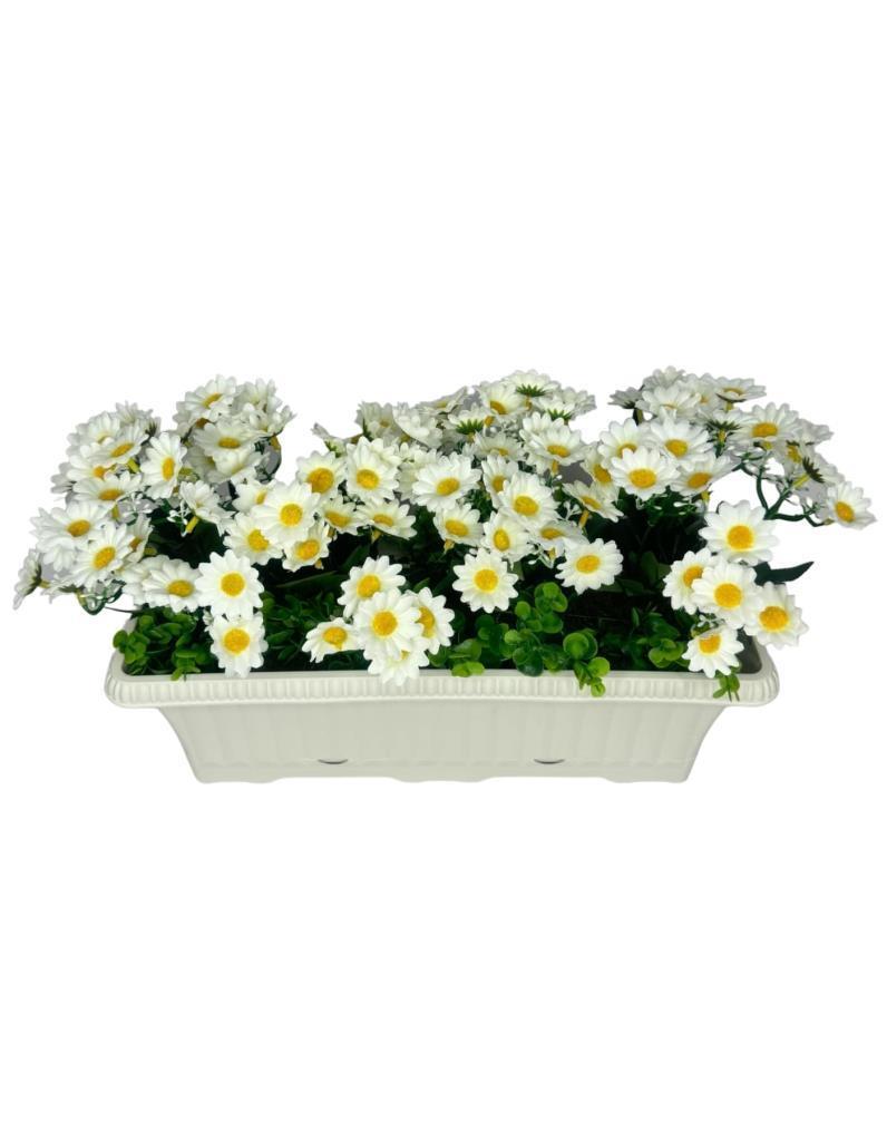 Yapay Çiçek Beyaz Papatya Küpeşte Askılı Saksıda Balkon Çiçeği Çiçek Sepeti