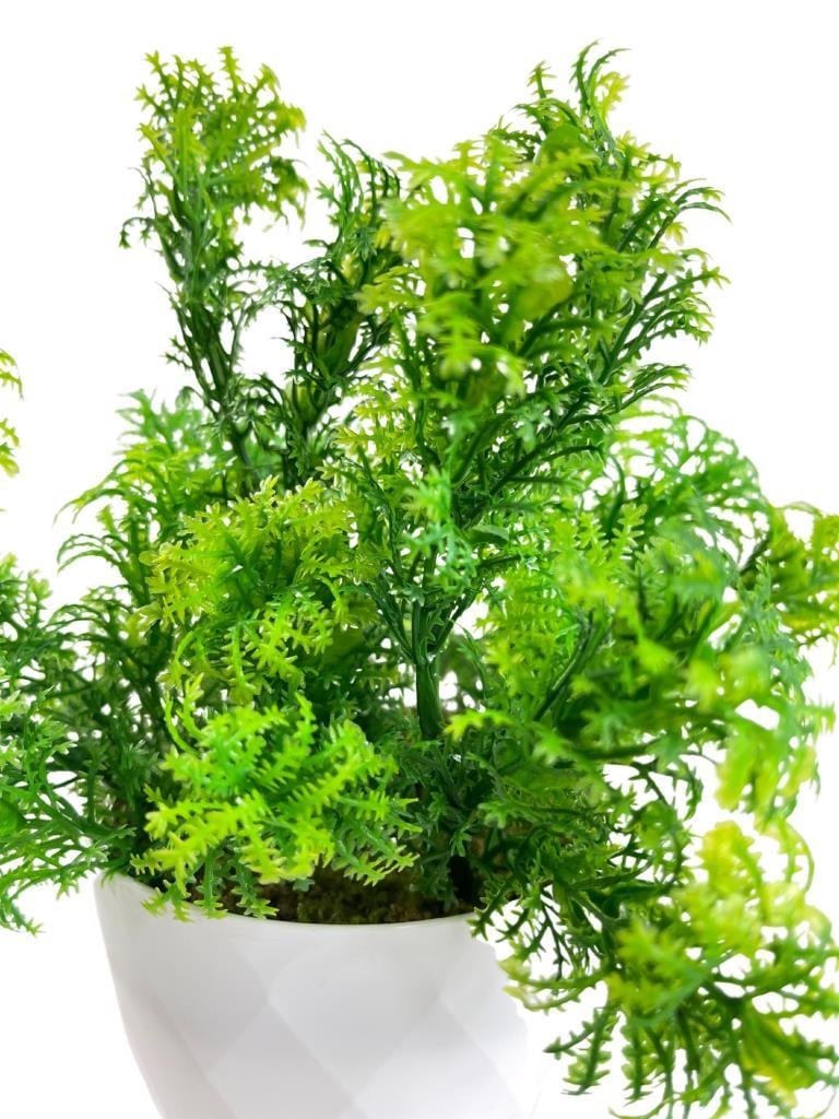 Yapay Çiçek Beyaz Saksıda Fesleğen Dekoratif Masa Çiçeği 25cm
